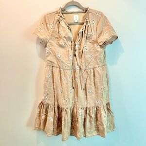 Joie Eyelet Cotton Dress in Taupe.